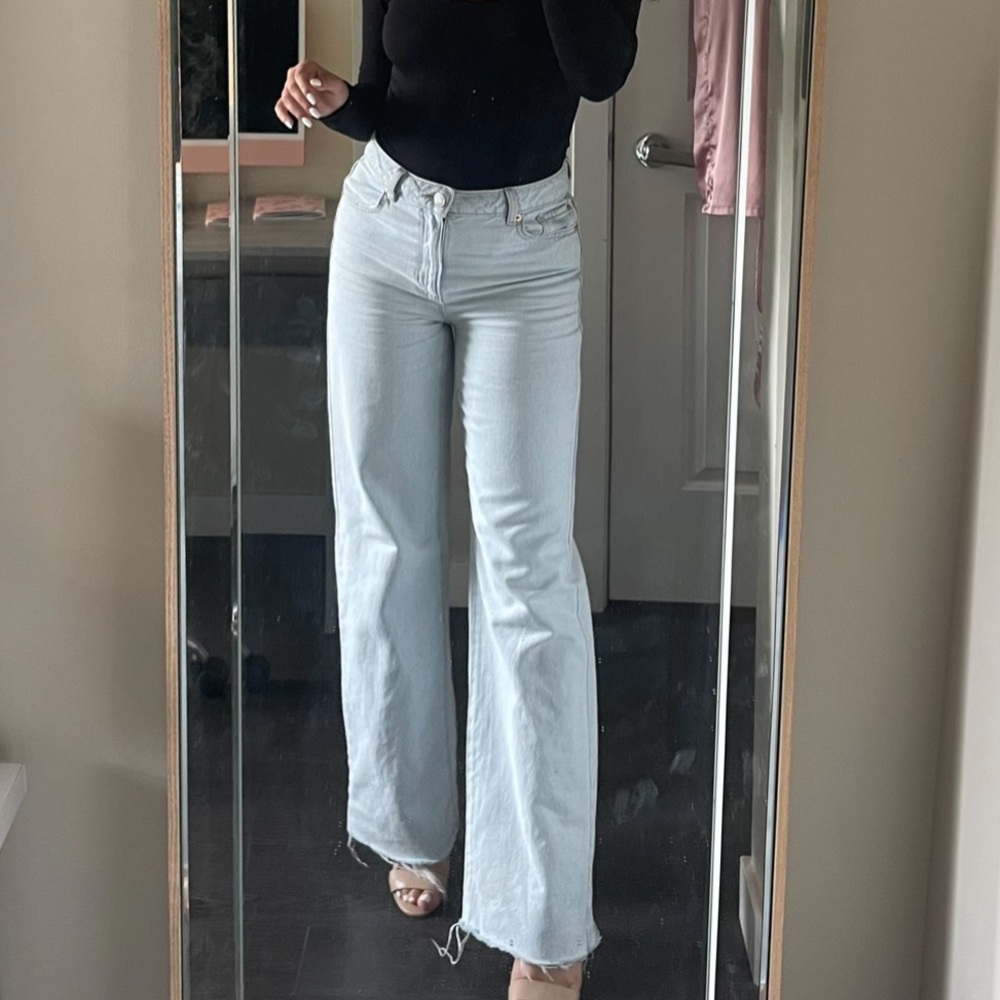 Garage wide leg light blue denim jeans mid rise
